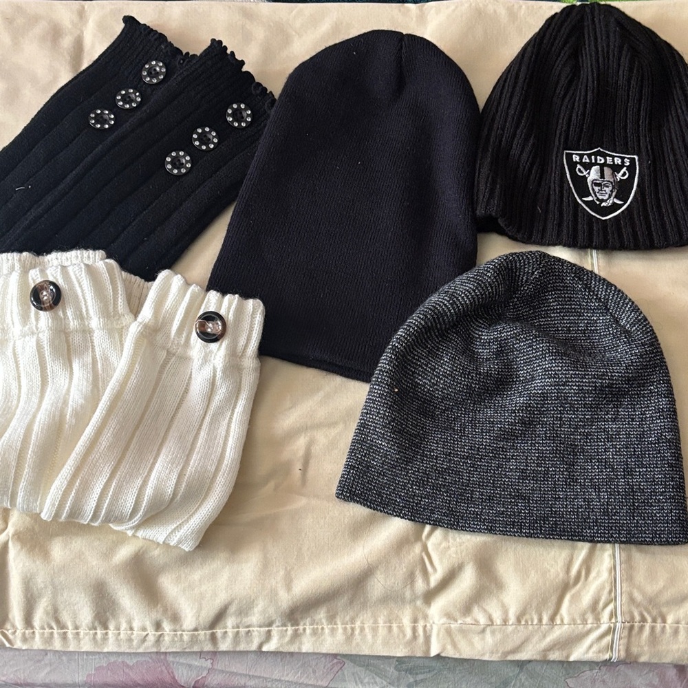 Bundle (2) leg warmers (3) beanies
